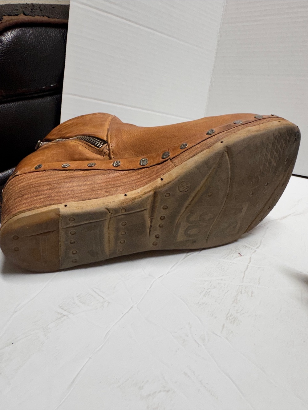 AS 98 Made In Italy Savina Camel leather wedge  bootie western cowgirl sz38 - Picture 7 of 11